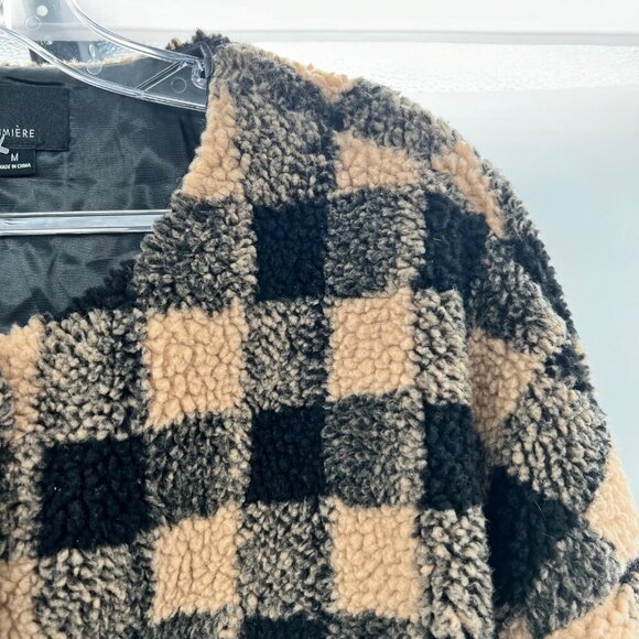 Lumiere Womens Checkered Coat Button Up Long Sleeve Tan/Black Sz Medium Pockets - Picture 3 of 9